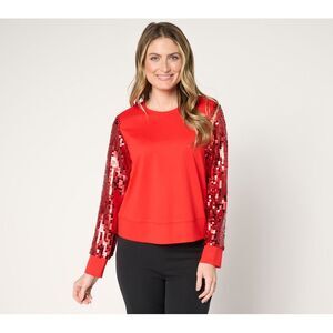 by Stacy London Women's Top Plus Sz 3X -T Sequin Sleeve Red A671332